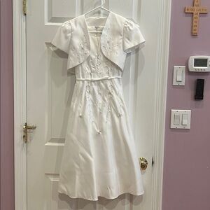 Girls Communion White Dress with Embroidered Bolero